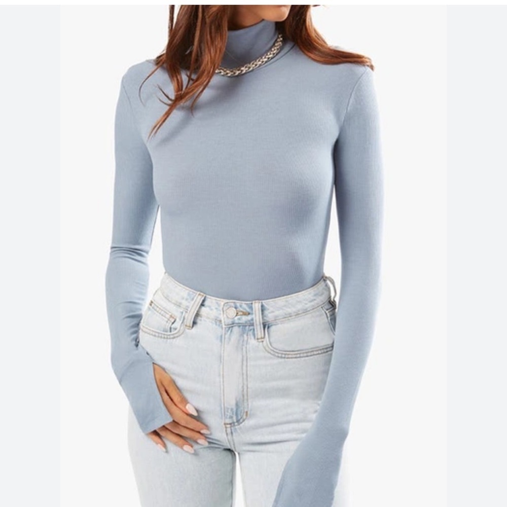 Weworewhat Turtleneck Long Sleeve Bodysuit In Storm